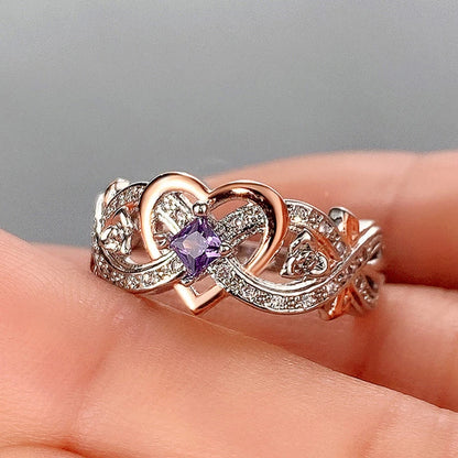 Huitan Heart & Rose Flower CZ Ring for Women – Wedding