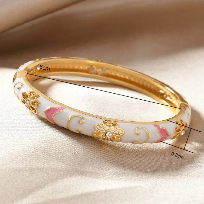 Cloisonné Enamel Bangle - Chinese Palace Style Flower Design