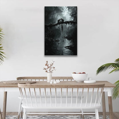 Gothic Lovers Canvas Wall Art - Forest River Scene