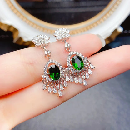 Natural Diopside Earrings - 925 Silver Valentine's Day Jewelry