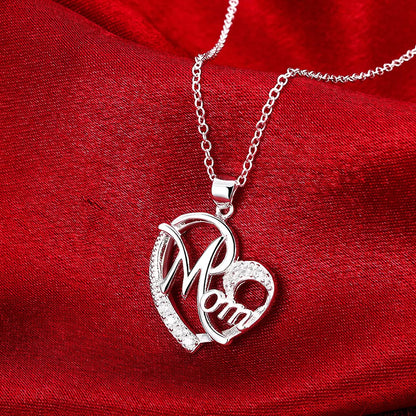 Mom Heart Pendant Necklace – 925 Sterling Silver, AAA Zircon Crystal