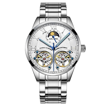 AILANG AL-8822 Double Flywheel Automatic Watch - Moon Phase, Transparent Back, Luxury