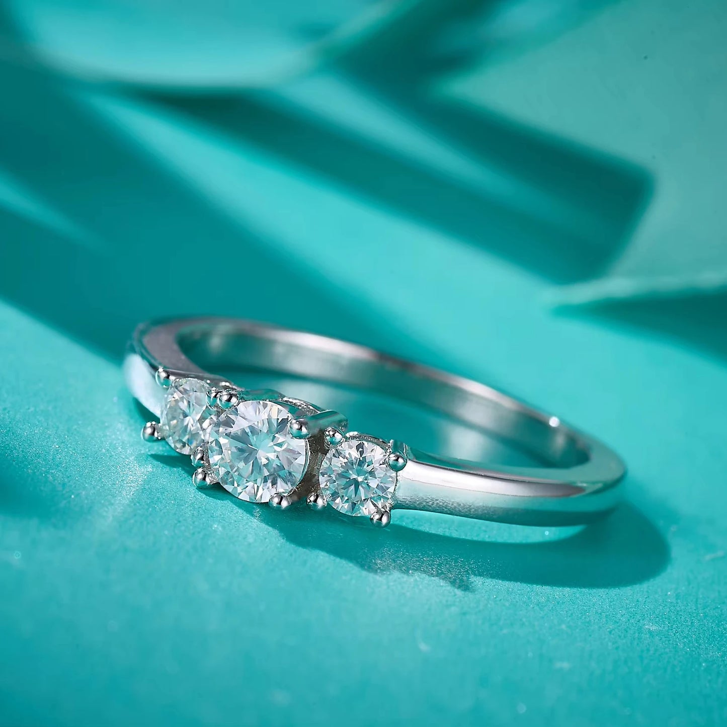 Moissanite Ladies Ring - 925 Sterling Silver, Rhodium Plated