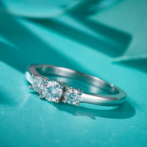 Moissanite Ladies Ring - 925 Sterling Silver, Rhodium Plated