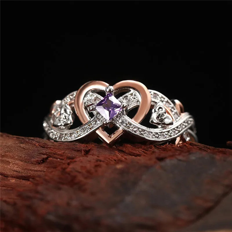 Huitan Heart & Rose Flower CZ Ring for Women – Wedding