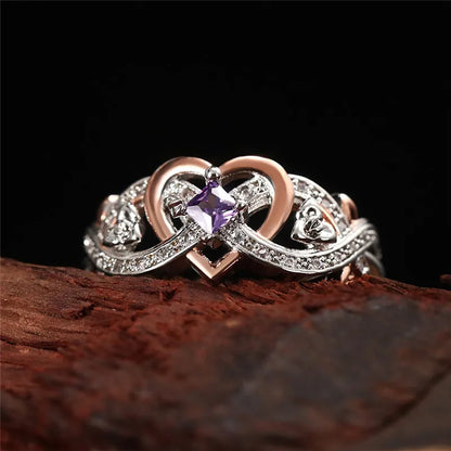 Huitan Heart & Rose Flower CZ Ring for Women – Wedding