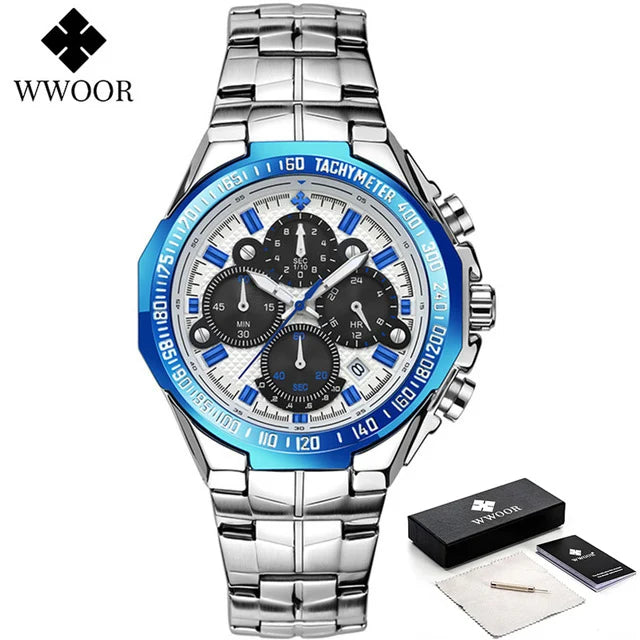 WWOOR Men’s Stainless Steel Quartz Chronograph Watch, Model 8868