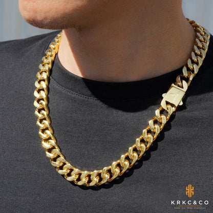 14mm 18K Gold Plated Cuban Chain Necklace for Men