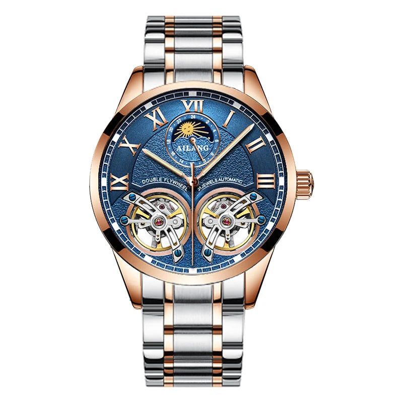 AILANG AL-8822 Double Flywheel Automatic Watch - Moon Phase, Transparent Back, Luxury