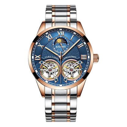AILANG AL-8822 Double Flywheel Automatic Watch - Moon Phase, Transparent Back, Luxury