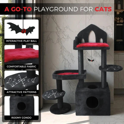 Gothic Cat Tower - Coffin Bed, Scratching Posts, 4 Levels