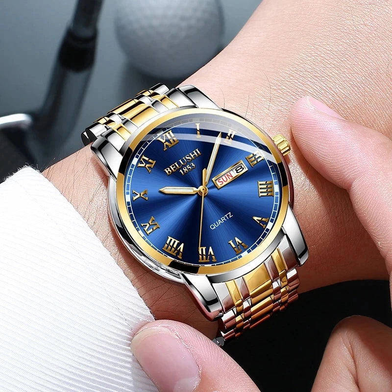 BELUSHI 556 Men's Sport Quartz Watch - Roman Numeral, Luminous, 3ATM, Stainless Steel Band