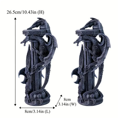 Dragon Pillar Candle Holders - Gothic Resin Set of 2