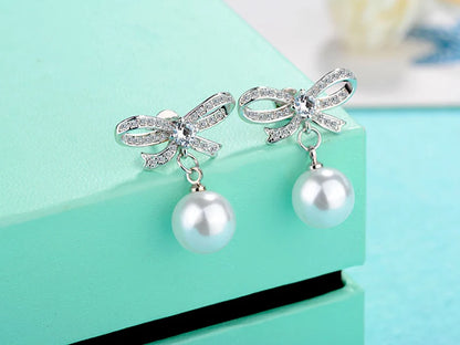 Pearl Bow Drop Earrings