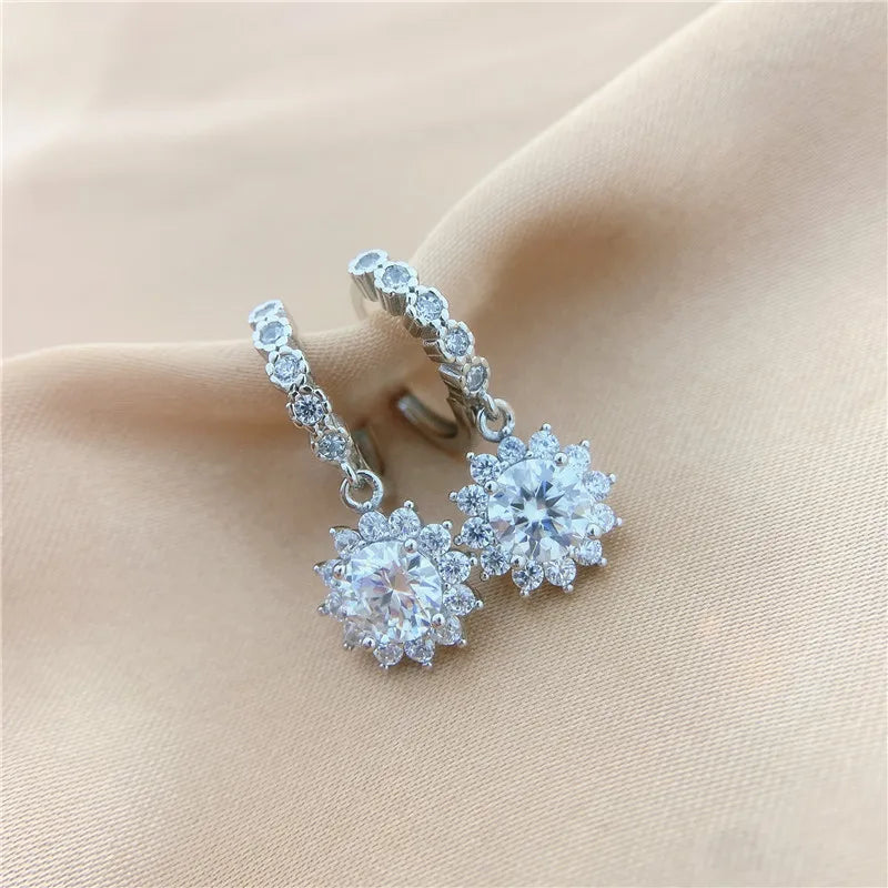 Moissanite Sunflower Hoop Earrings - 925 Sterling Silver