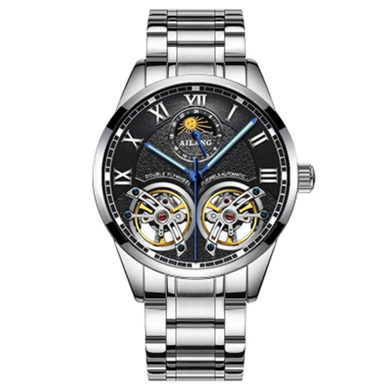 AILANG AL-8822 Double Flywheel Automatic Watch - Moon Phase, Transparent Back, Luxury