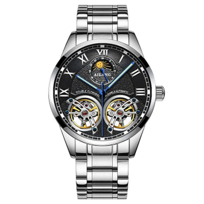 AILANG AL-8822 Double Flywheel Automatic Watch - Moon Phase, Transparent Back, Luxury
