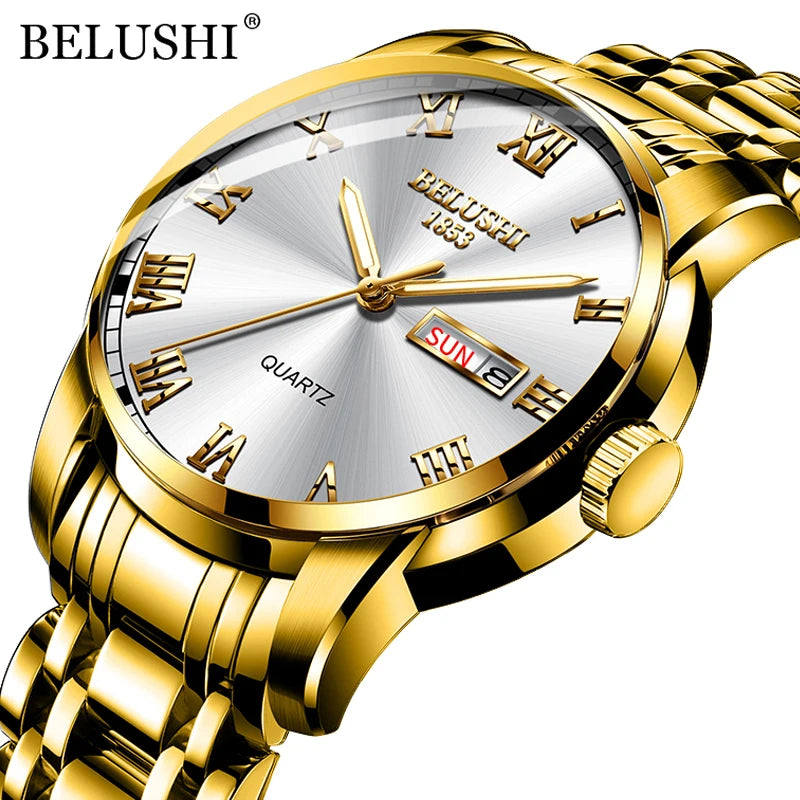 BELUSHI 556 Men's Sport Quartz Watch - Roman Numeral, Luminous, 3ATM, Stainless Steel Band