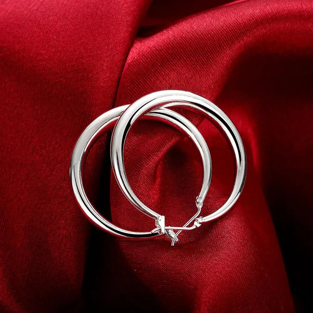 925 Sterling Silver Round Earrings - 18K Gold Plated 3.5cm