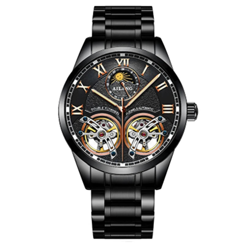 AILANG AL-8822 Double Flywheel Automatic Watch - Moon Phase, Transparent Back, Luxury