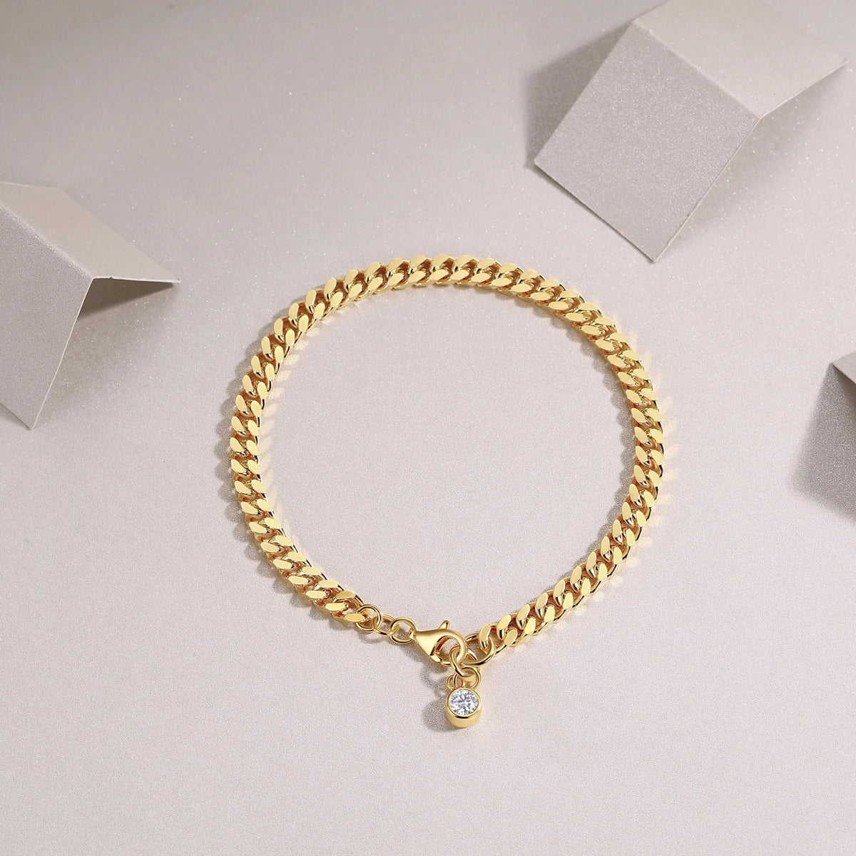 Moissanite Cuban Chain Bracelet - 18K Gold Plated S925 Silver