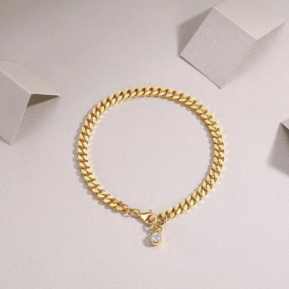 Moissanite Cuban Chain Bracelet - 18K Gold Plated S925 Silver