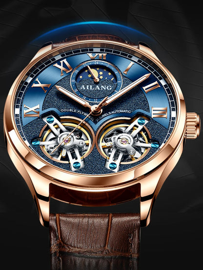 AILANG AL-8822 Double Flywheel Automatic Watch - Moon Phase, Transparent Back, Luxury