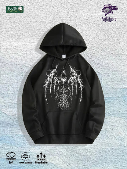 Gothic Winged Graphic Hoodie - 100% Cotton