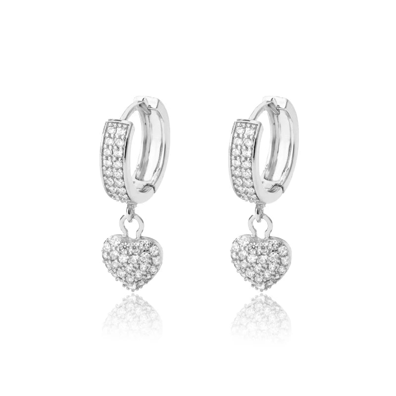 Crystal Heart Stud Earrings - Stainless Steel with Zircon