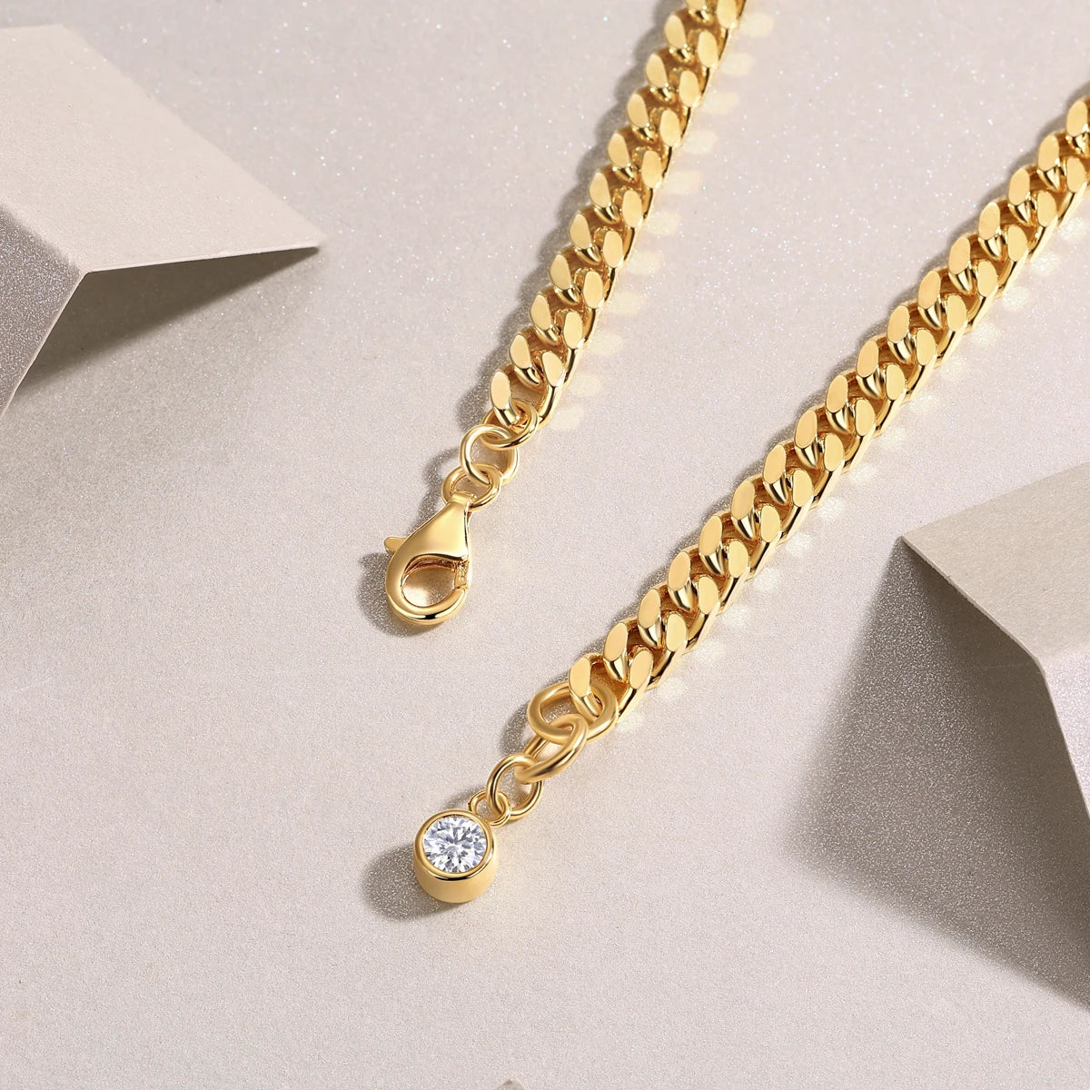 Moissanite Cuban Chain Bracelet - 18K Gold Plated S925 Silver