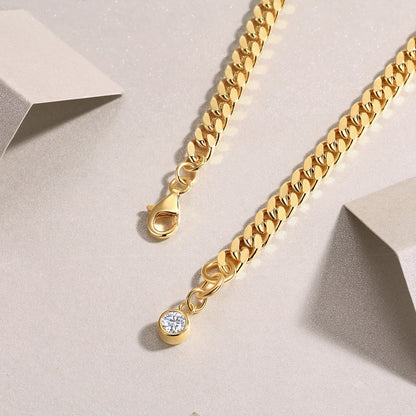 Moissanite Cuban Chain Bracelet - 18K Gold Plated S925 Silver