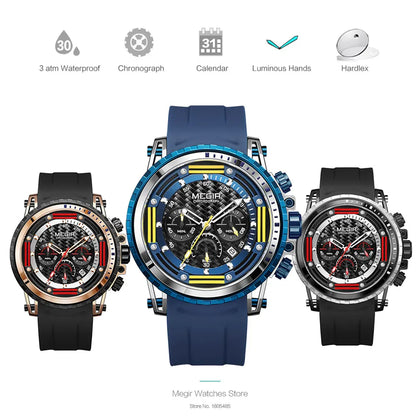 MEGIR MN2143G Men’s Chronograph Quartz Watch with Silicone Strap