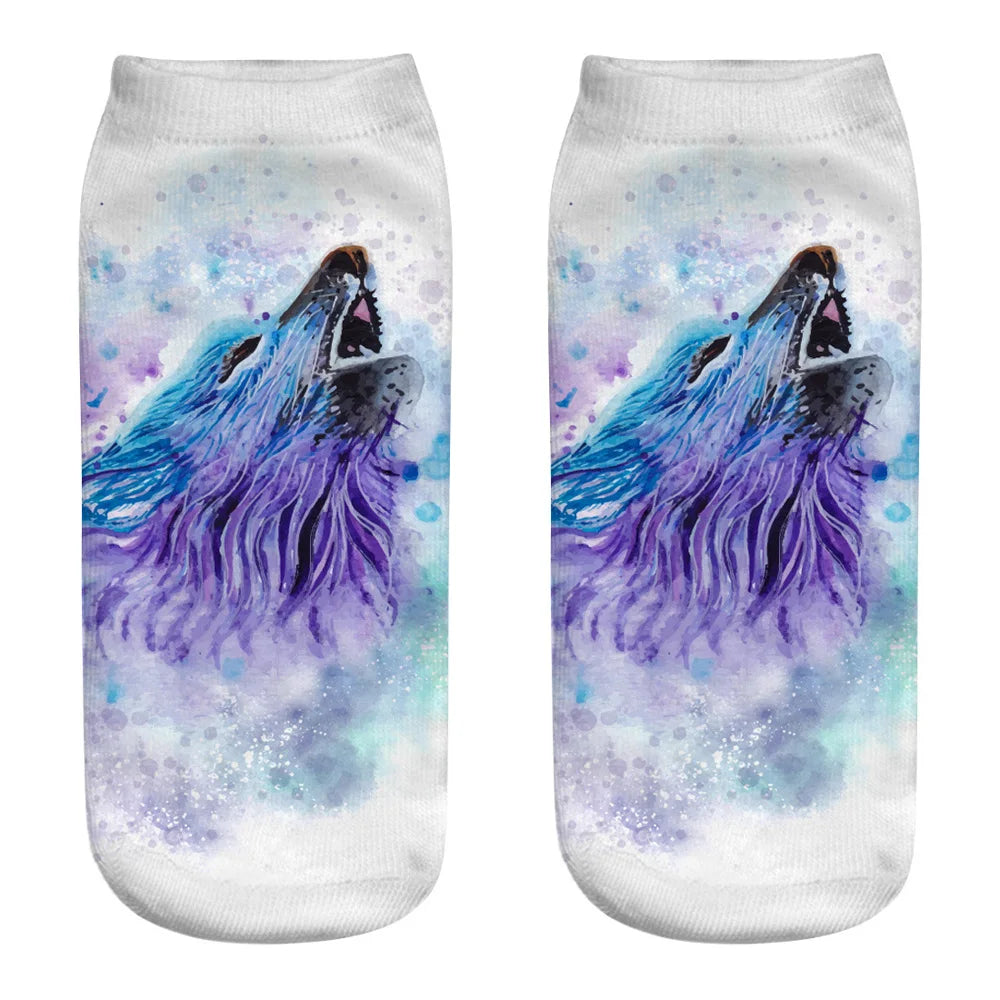 Wild Wolf Series Unisex Sox Women's Funny Cartoon Animal Cute 3D Print Ankle Socks Hot Fashion Punk Gothic Club Sokken