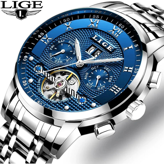 LIGE LG9841 Men’s Automatic Mechanical Watch with Stainless Steel Band