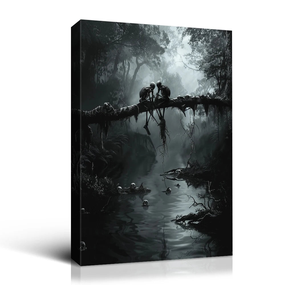 Gothic Lovers Canvas Wall Art - Forest River Scene