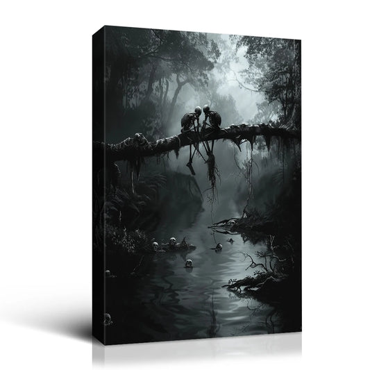 Gothic Lovers Canvas Wall Art - Forest River Scene