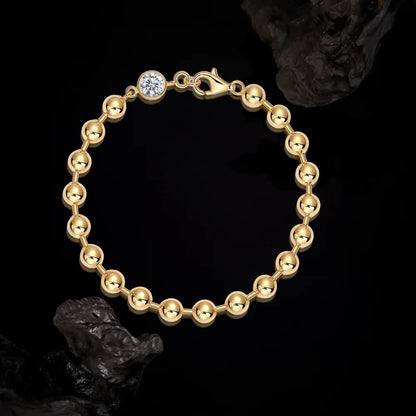1 Carat Moissanite Gold Bead Bracelet - S925 Silver 18K Plated