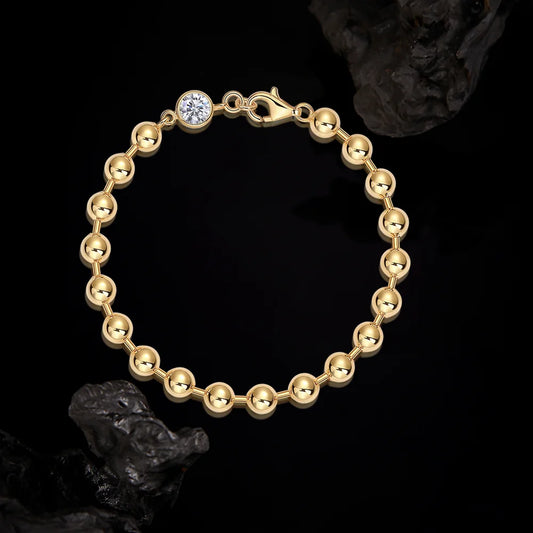 1 Carat Moissanite Gold Bead Bracelet - S925 Silver 18K Plated