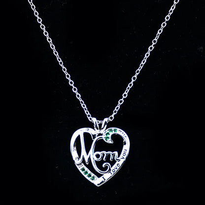 'I Love You Mom' Heart Pendant Necklace – 925 Sterling Silver, Zircon & Crystal