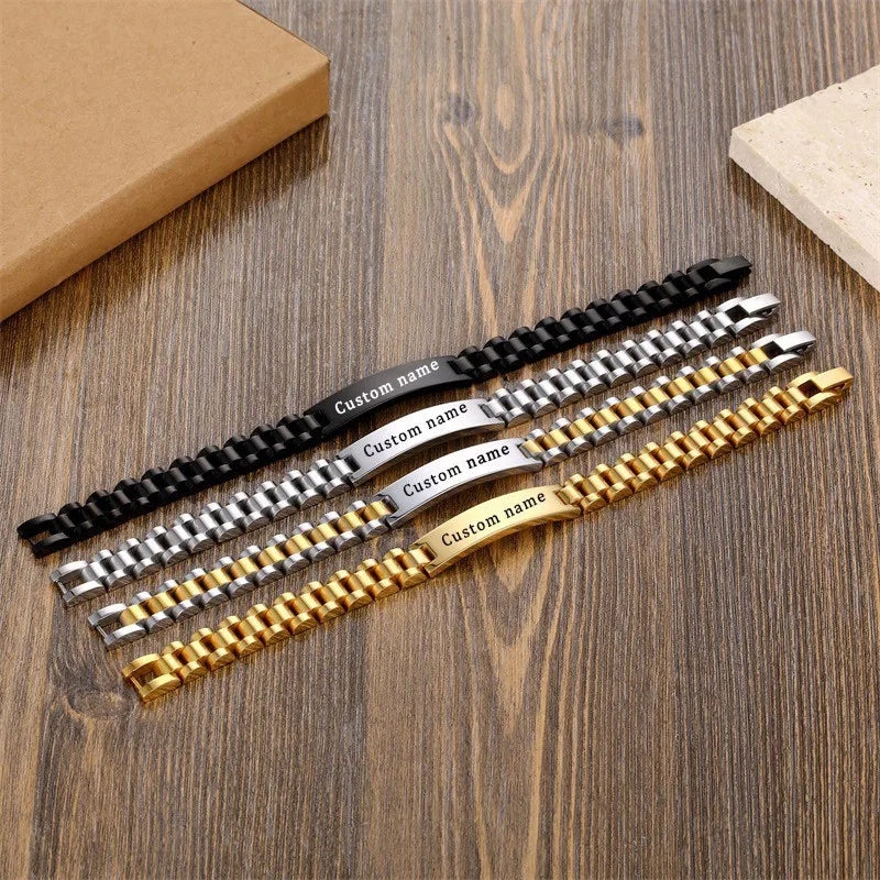 Custom Name Stainless Steel Necklace & Watch Chain Set