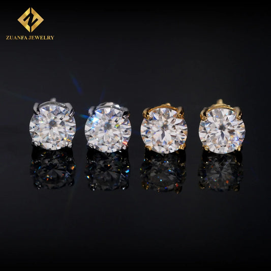 7.5mm Moissanite Screw Back Stud Earrings - 925 Sterling Silver