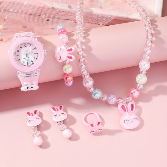 LED Light-Up Bunny Watch & Jewelry Set - Pink