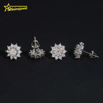 Moissanite Flower Stud Earrings - 925 Silver 10mm Round