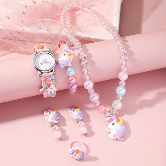 Unicorn Children's Watch & Jewelry Set - Pink