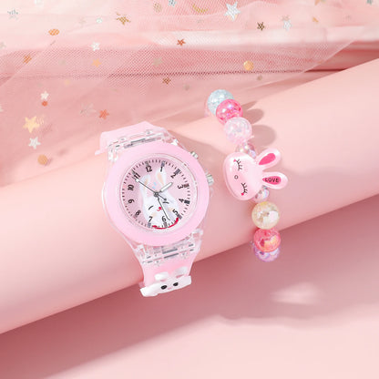 LED Light-Up Bunny Watch & Jewelry Set - Pink