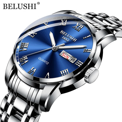 BELUSHI 556 Men's Sport Quartz Watch - Roman Numeral, Luminous, 3ATM, Stainless Steel Band
