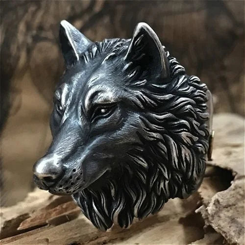 Wolf Head Ring - Silver Punk Motorcycle Jewelry for Men