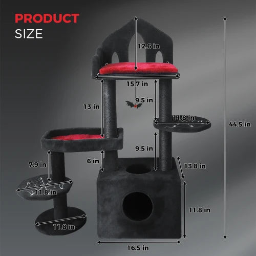 Gothic Cat Tower - Coffin Bed, Scratching Posts, 4 Levels