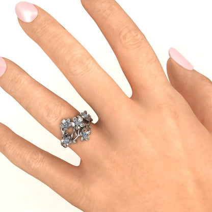 Huitan Flower Cubic Zirconia Statement Ring for Women