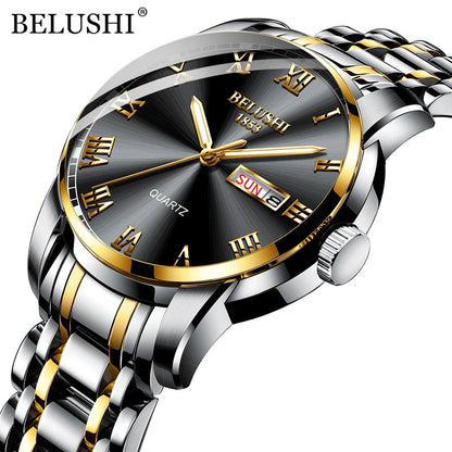BELUSHI 556 Men's Sport Quartz Watch - Roman Numeral, Luminous, 3ATM, Stainless Steel Band
